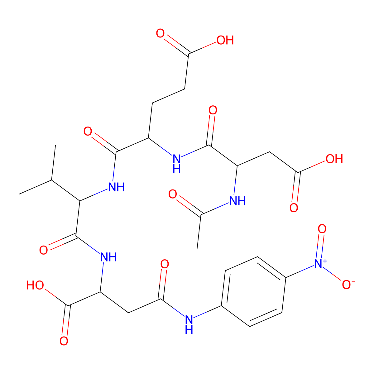 (4S)-4-[[(2S)-2-Acetamido-3-carboxypropanoyl]amino]-5-[[(2S)-1-[[(1S)-1-carboxy-3-(4-nitroanilino)-3-oxopropyl]amino]-3-methyl-1-oxobutan-2-yl]amino]-5-oxopentanoic acid molecular structure, CAS 189684-50-2