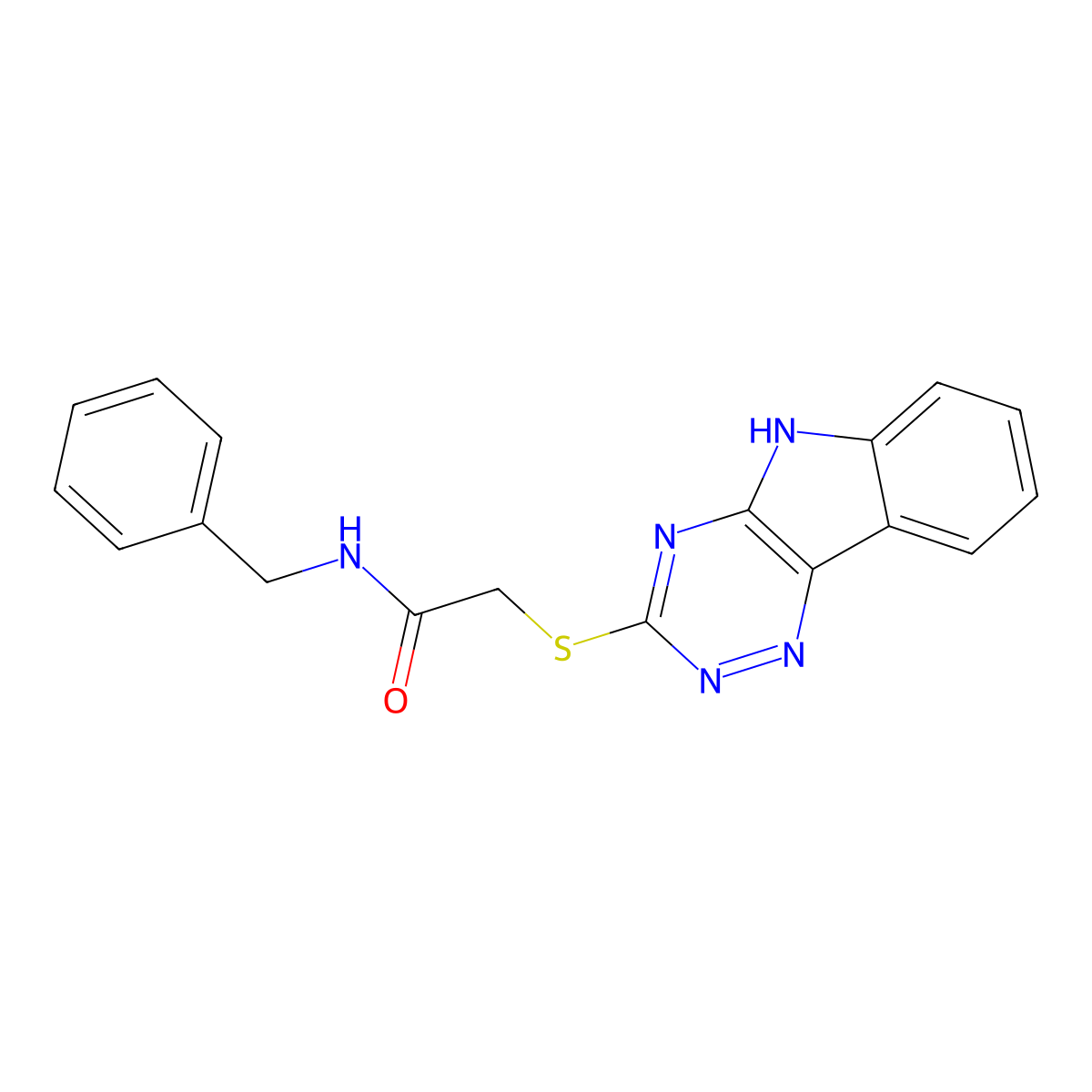 N-benzyl-2-(5H-[1,2,4]triazino[5,6-b]indol-3-ylsulfanyl)acetamide molecular structure, CAS 189686-00-8