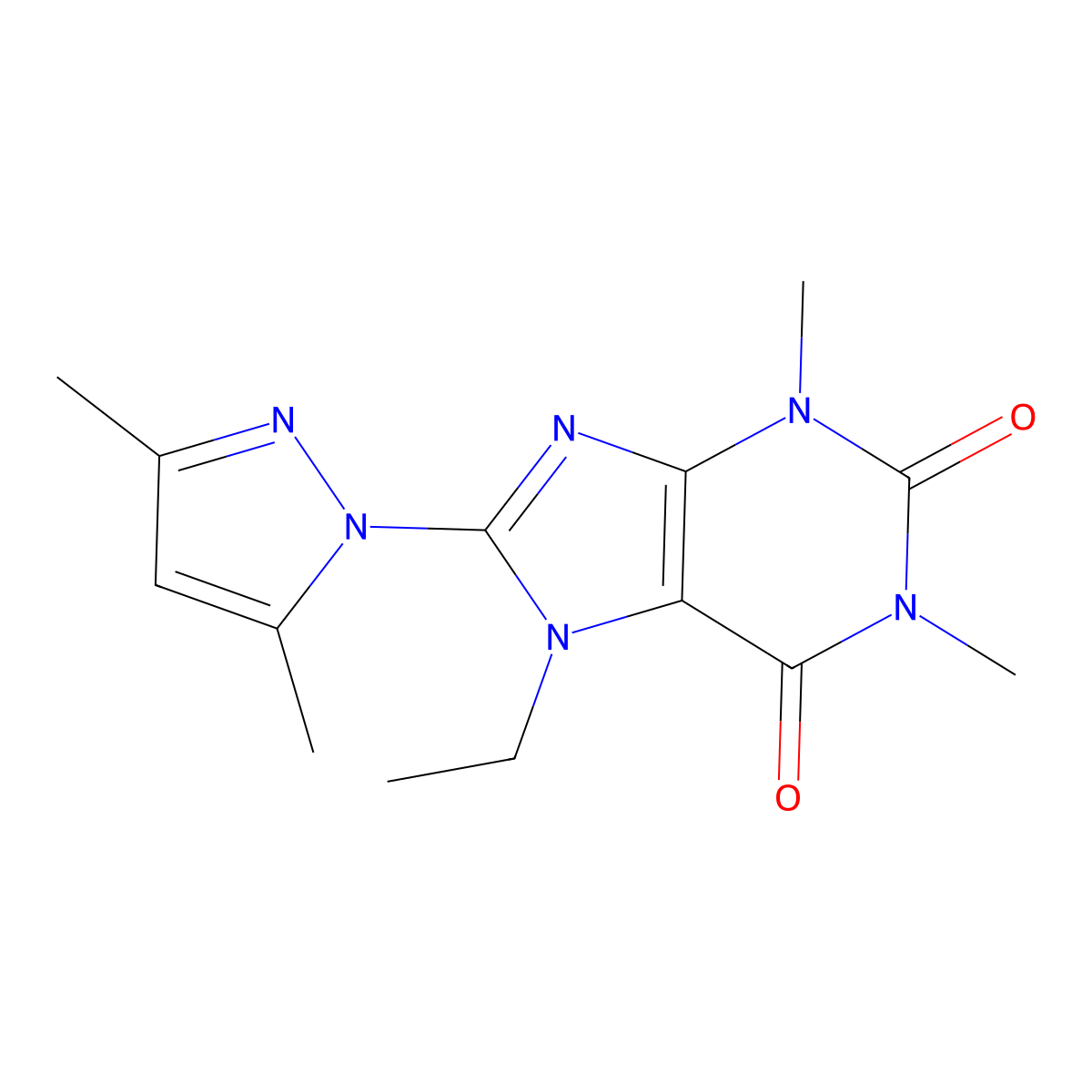 8-(3,5-Dimethylpyrazolyl)-7-ethyl-1,3-dimethyl-1,3,7-trihydropurine-2,6-dione molecular structure, CAS 189689-48-3