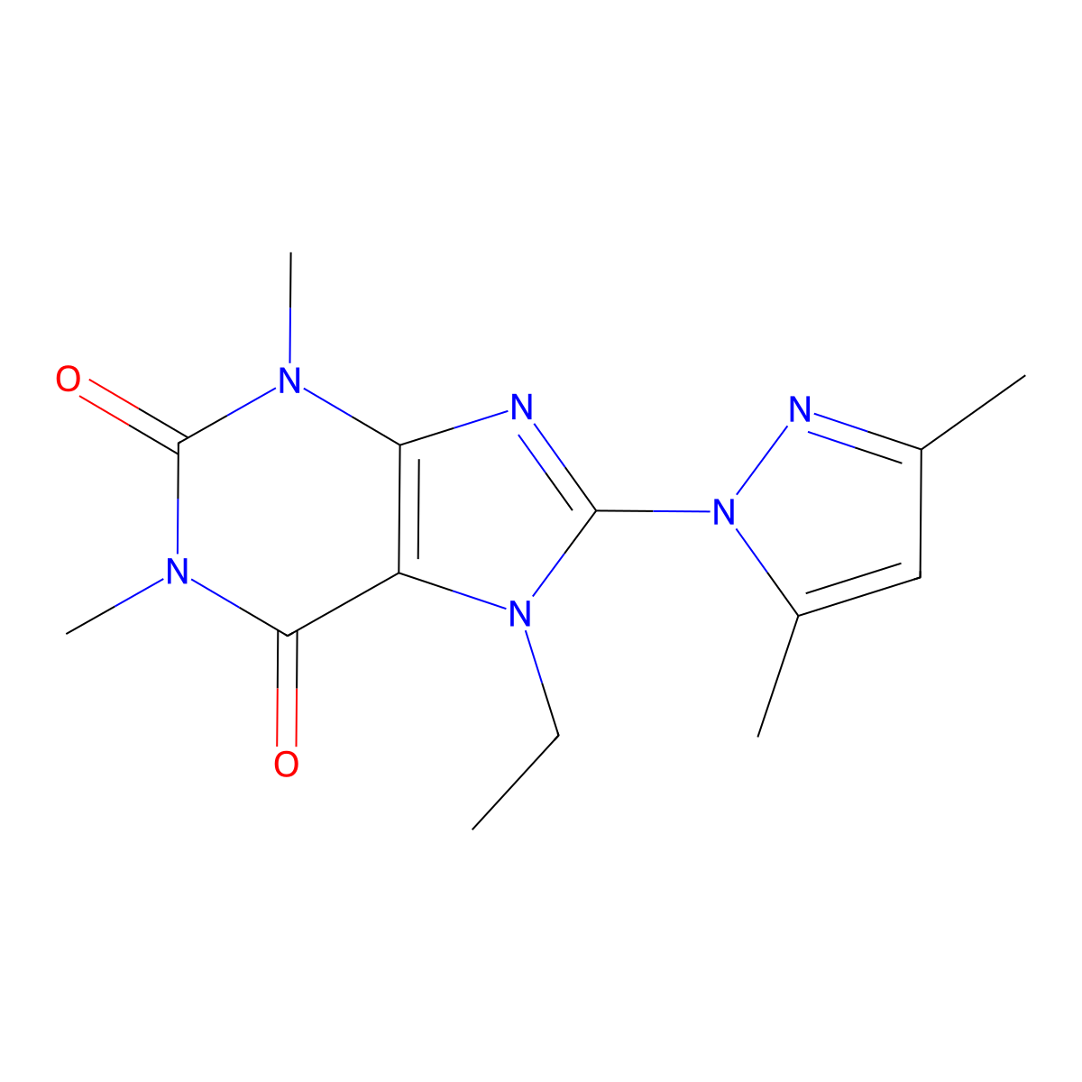 8-(3,5-Dimethylpyrazolyl)-7-ethyl-1,3-dimethyl-1,3,7-trihydropurine-2,6-dione molecular structure, CAS 189689-48-3