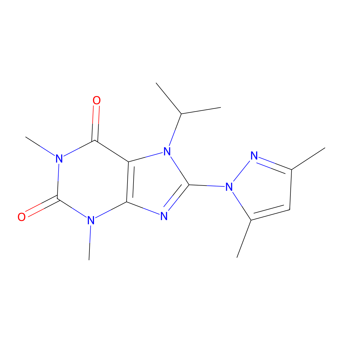 8-(3,5-dimethyl-1H-pyrazol-1-yl)-7-isopropyl-1,3-dimethyl-1H-purine-2,6(3H,7H)-dione molecular structure, CAS 189689-50-7