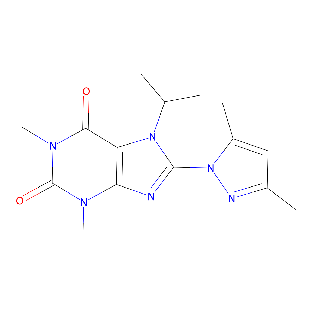 8-(3,5-dimethyl-1H-pyrazol-1-yl)-7-isopropyl-1,3-dimethyl-1H-purine-2,6(3H,7H)-dione molecular structure, CAS 189689-50-7