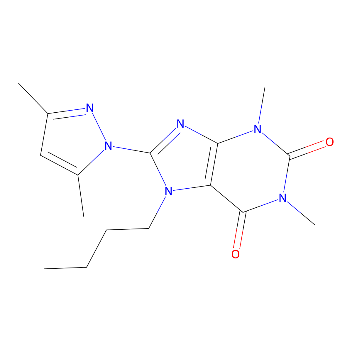 8-(3,5-Dimethylpyrazolyl)-7-butyl-1,3-dimethyl-1,3,7-trihydropurine-2,6-dione molecular structure, CAS 189689-51-8