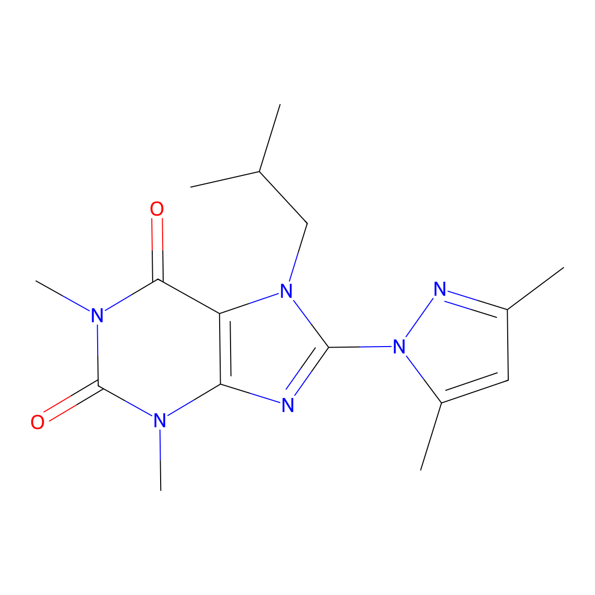 8-(3,5-dimethyl-1H-pyrazol-1-yl)-7-isobutyl-1,3-dimethyl-1H-purine-2,6(3H,7H)-dione molecular structure, CAS 189689-52-9