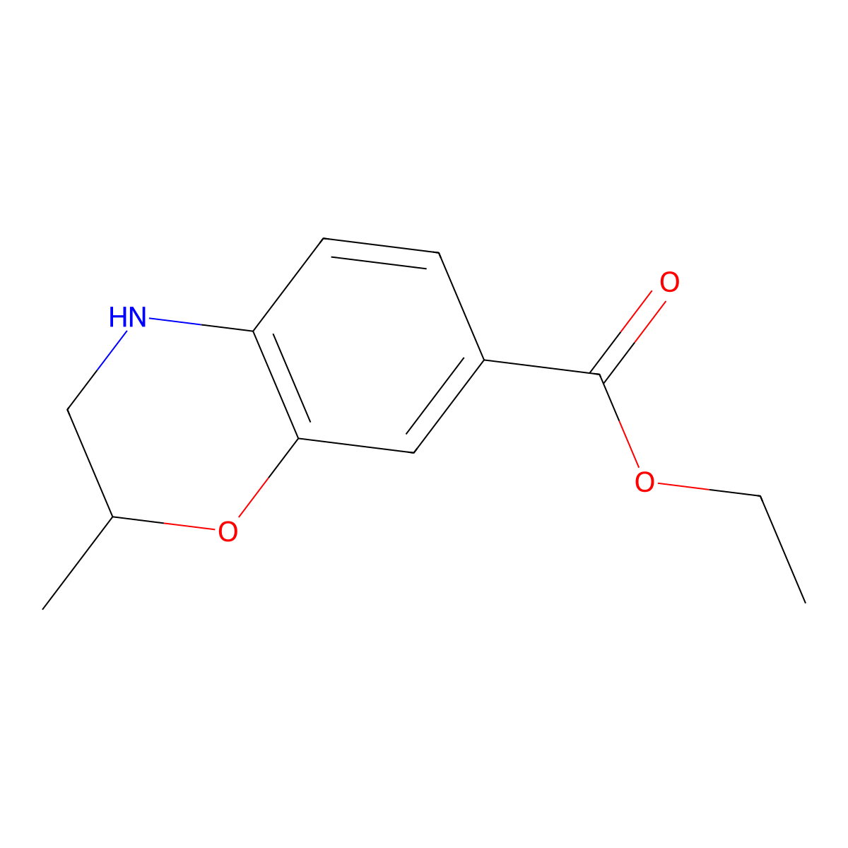 ethyl 2-methyl-3,4-dihydro-2H-1,4-benzoxazine-7-carboxylate molecular structure, CAS 1896912-64-3