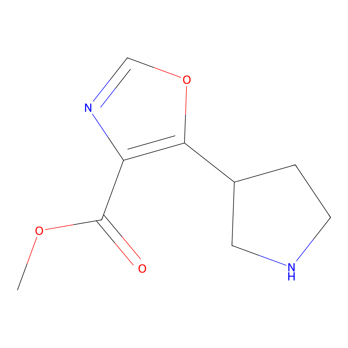 Methyl 5-(pyrrolidin-3-yl)-1,3-oxazole-4-carboxylate molecular structure, CAS 1896923-25-3
