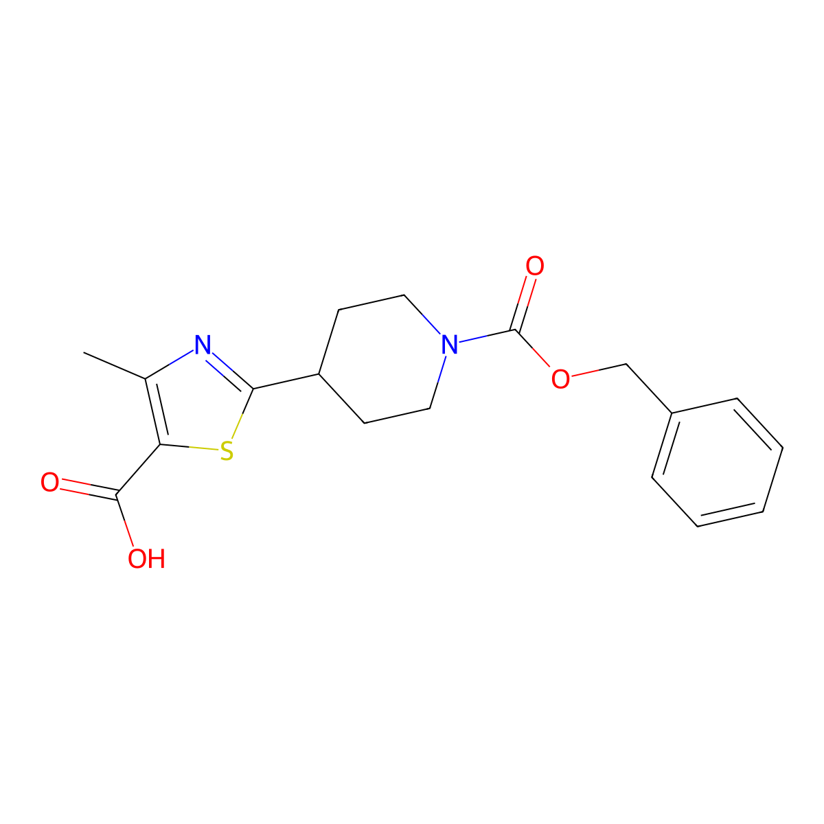 2-{1-[(Benzyloxy)carbonyl]piperidin-4-yl}-4-methyl-1,3-thiazole-5-carboxylic acid molecular structure, CAS 189695-68-9