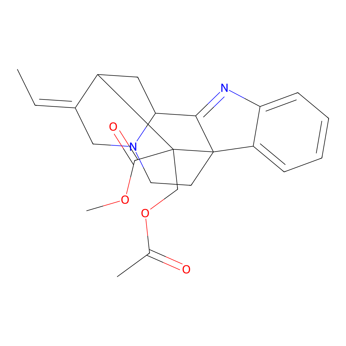 Methyl 18-(acetyloxymethyl)-13-ethylidene-8,15-diazapentacyclo[10.5.1.01,9.02,7.010,15]octadeca-2,4,6,8-tetraene-18-carboxylate molecular structure, CAS 1897-26-3