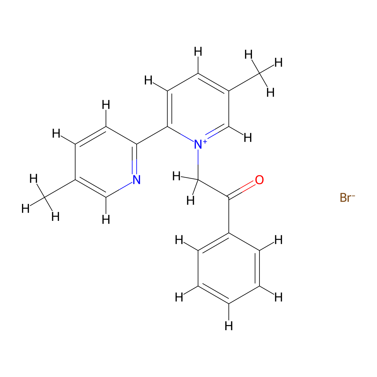 5,5'-Dimethyl-1-(2-oxo-2-phenyl-ethyl)-[2,2']bipyridinyl-1-ium bromide molecular structure, CAS 18970-04-2