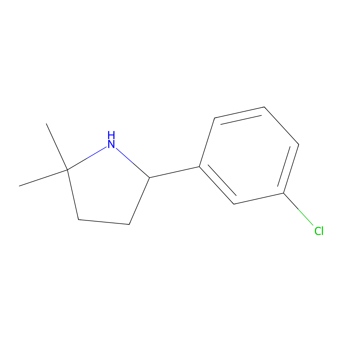 5-(3-Chlorophenyl)-2,2-dimethylpyrrolidine molecular structure, CAS 1897012-85-9