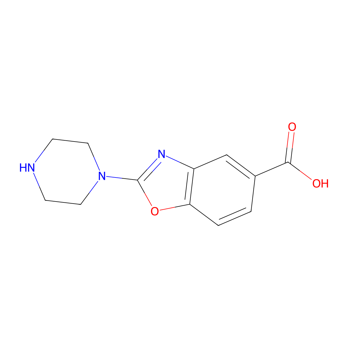 2-(Piperazin-1-yl)-1,3-benzoxazole-5-carboxylic acid molecular structure, CAS 1897015-93-8