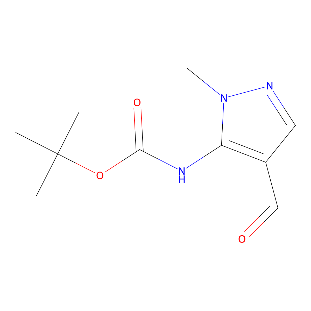 tert-butyl N-(4-formyl-1-methyl-1H-pyrazol-5-yl)carbamate molecular structure, CAS 1897018-29-9