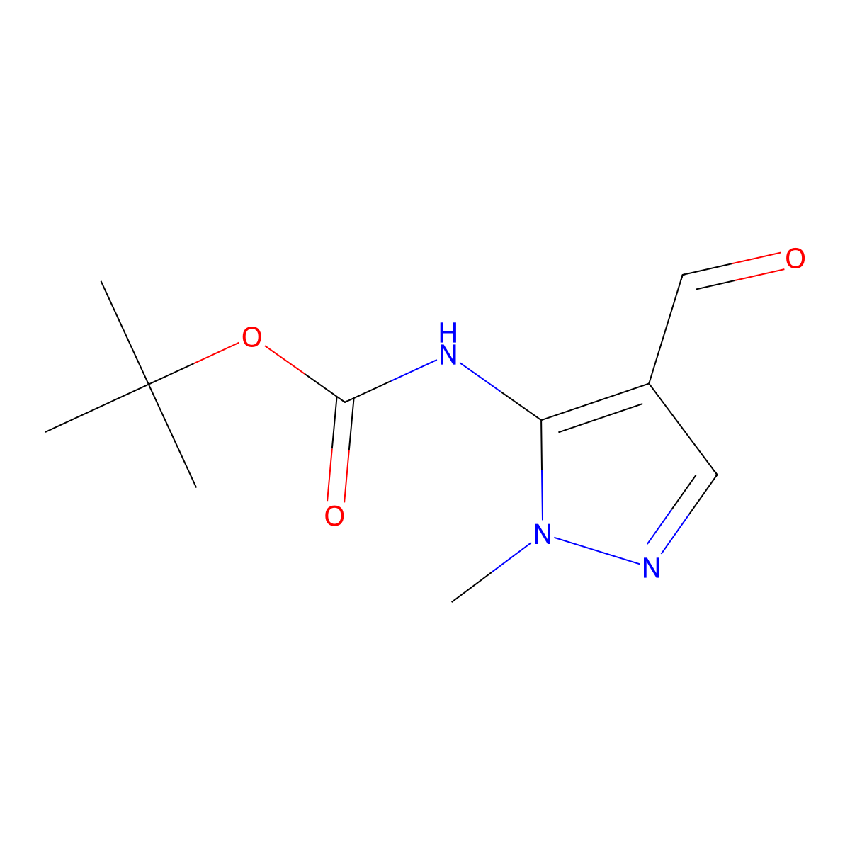 tert-butyl N-(4-formyl-1-methyl-1H-pyrazol-5-yl)carbamate molecular structure, CAS 1897018-29-9