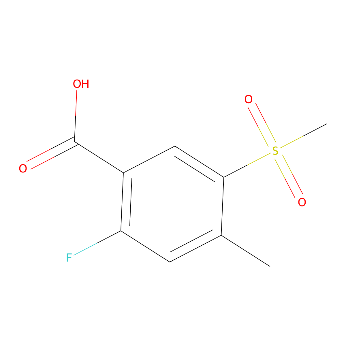 2-Fluoro-5-methanesulfonyl-4-methylbenzoic acid molecular structure, CAS 1897051-52-3