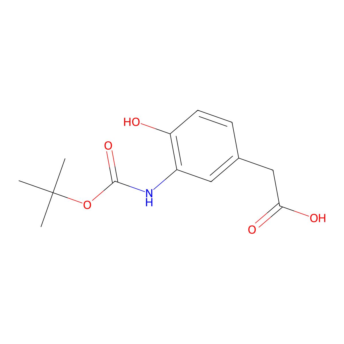 2-(3-{[(Tert-butoxy)carbonyl]amino}-4-hydroxyphenyl)acetic acid molecular structure, CAS 1897118-14-7