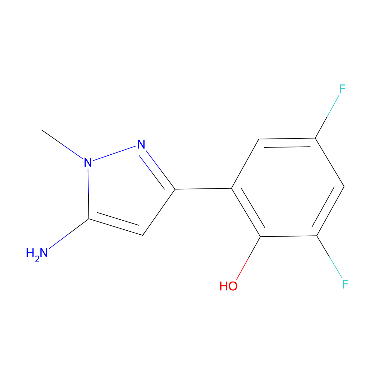 2-(5-amino-1-methyl-1H-pyrazol-3-yl)-4,6-difluorophenol molecular structure, CAS 1897133-04-8