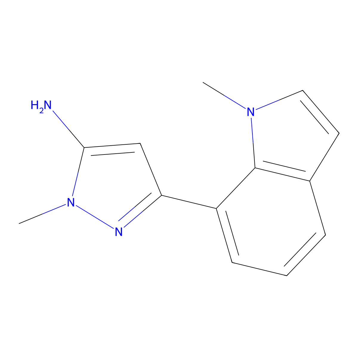 1-methyl-3-(1-methyl-1H-indol-7-yl)-1H-pyrazol-5-amine molecular structure, CAS 1897138-40-7