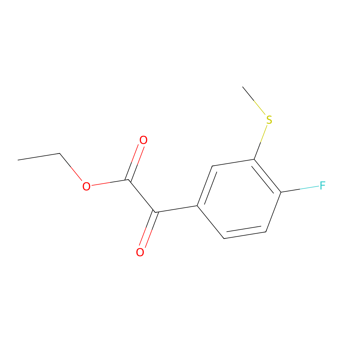 Ethyl 2-(4-fluoro-3-(methylthio)phenyl)-2-oxoacetate molecular structure, CAS 1897148-37-6