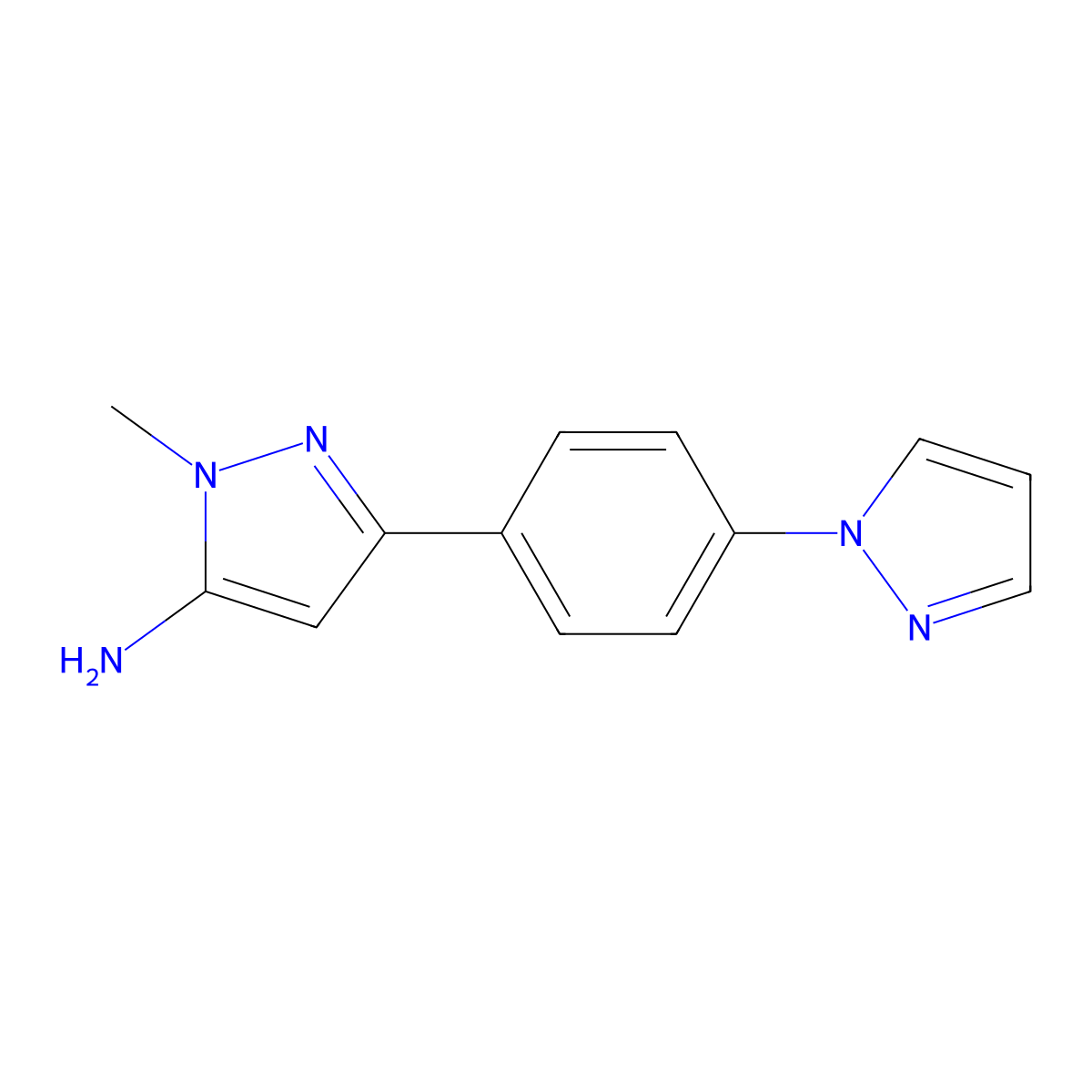 1-methyl-3-[4-(1H-pyrazol-1-yl)phenyl]-1H-pyrazol-5-amine molecular structure, CAS 1897180-77-6