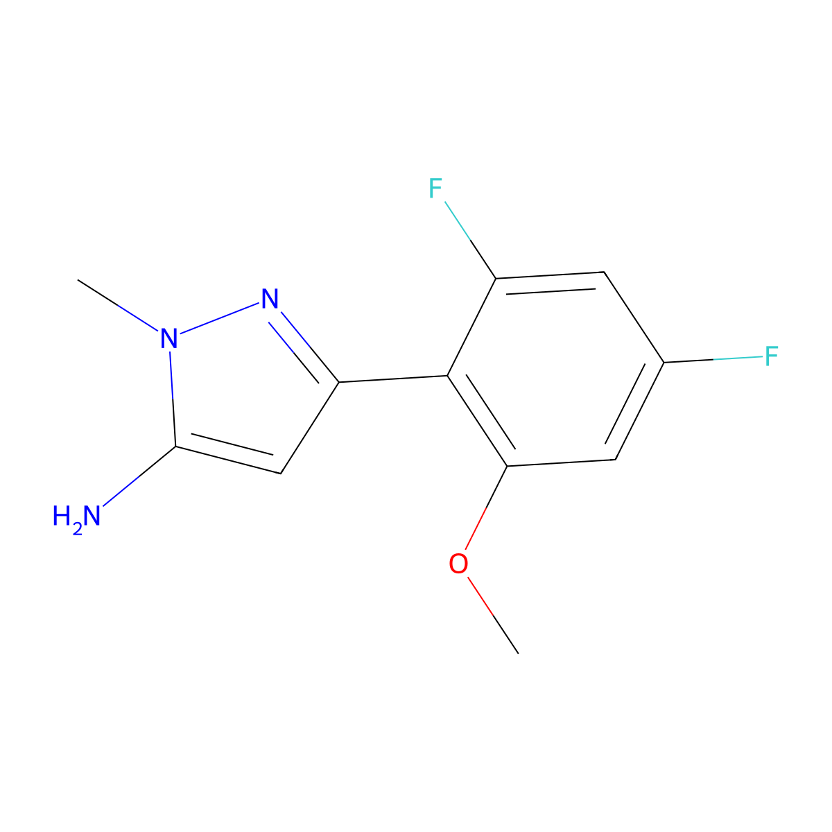 3-(2,4-difluoro-6-methoxyphenyl)-1-methyl-1H-pyrazol-5-amine molecular structure, CAS 1897192-81-2