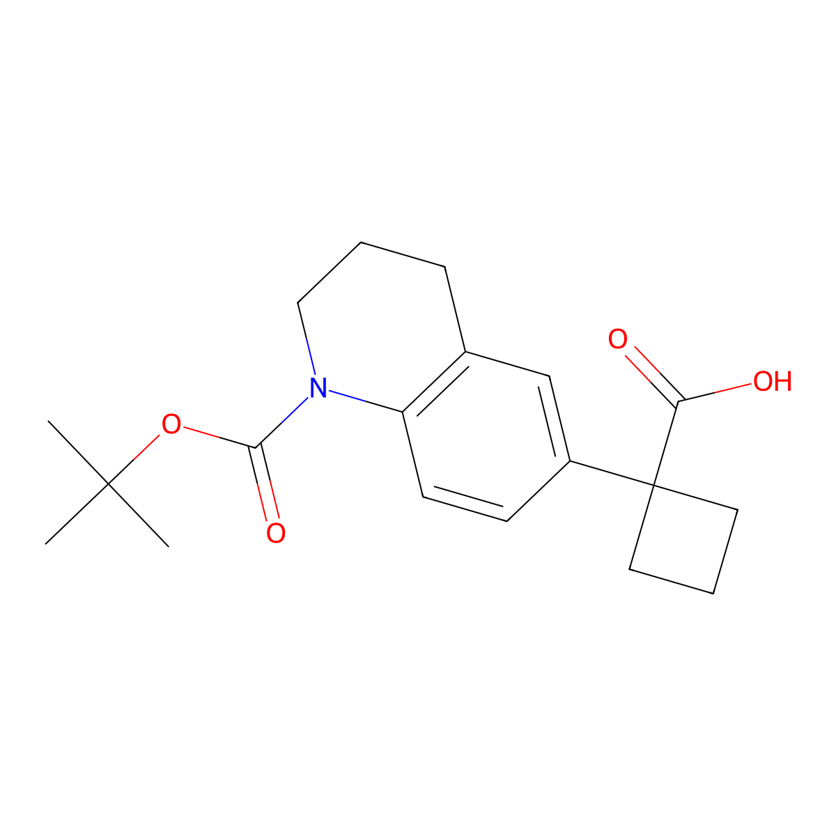 1-(1-(tert-Butoxycarbonyl)-1,2,3,4-tetrahydroquinolin-6-yl)cyclobutane-1-carboxylic acid molecular structure, CAS 1897273-03-8