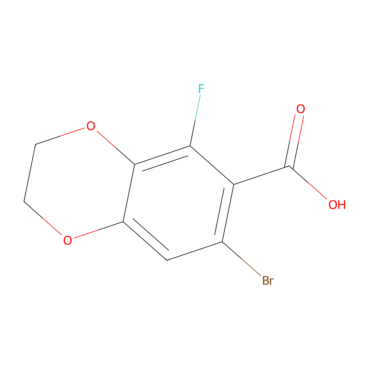 7-Bromo-5-fluoro-2,3-dihydrobenzo[b][1,4]dioxine-6-carboxylic acid molecular structure, CAS 1897282-84-6