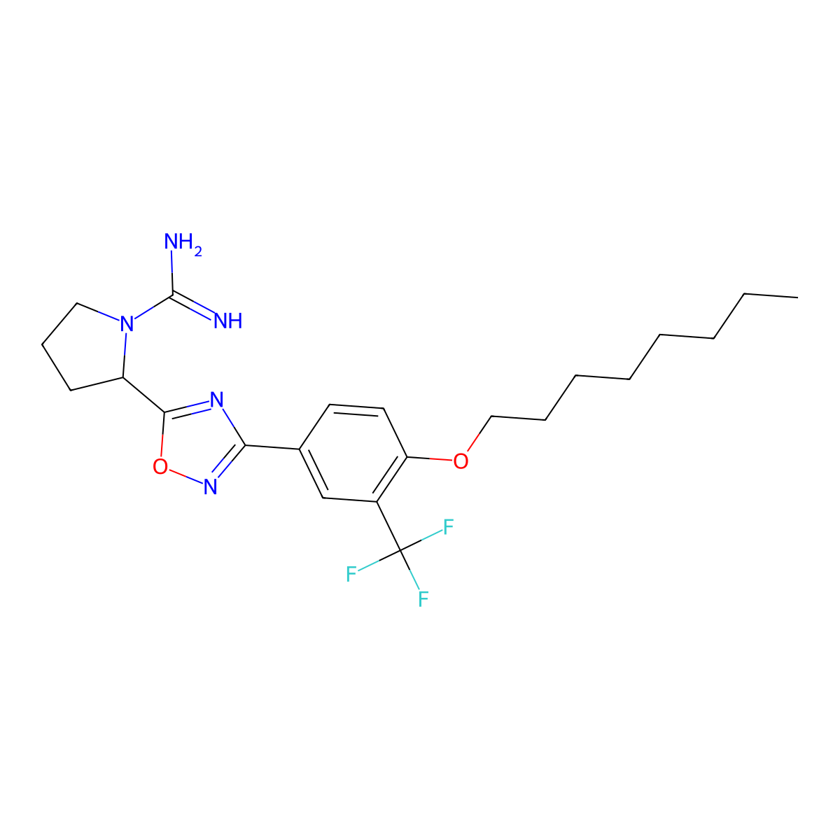 (2S)-2-[3-[4-(octyloxy)-3-(trifluoromethyl)phenyl]-1,2,4-oxadiazol-5-yl]-1-pyrrolidinecarboximidamide molecular structure, CAS 1897379-33-7