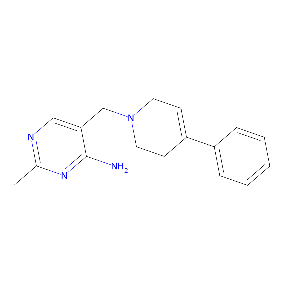 2-methyl-5-[(4-phenyl-3,6-dihydro-2H-pyridin-1-yl)methyl]-4-pyrimidinamine molecular structure, CAS 189744-46-5