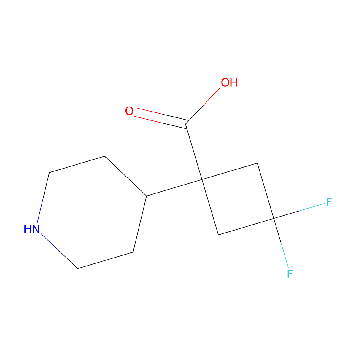 3,3-Difluoro-1-(piperidin-4-yl)cyclobutane-1-carboxylic acid molecular structure, CAS 1897510-47-2