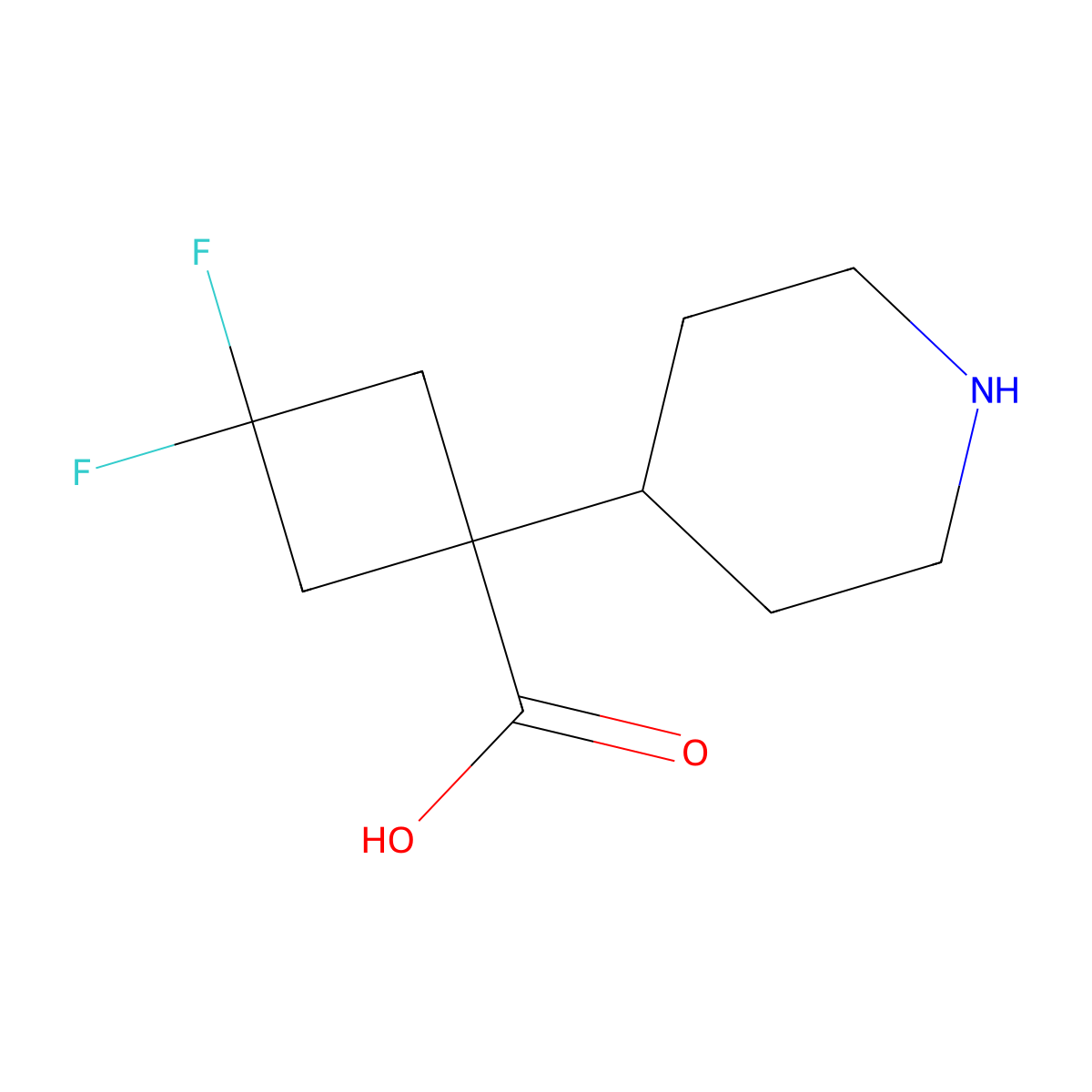 3,3-Difluoro-1-(piperidin-4-yl)cyclobutane-1-carboxylic acid molecular structure, CAS 1897510-47-2