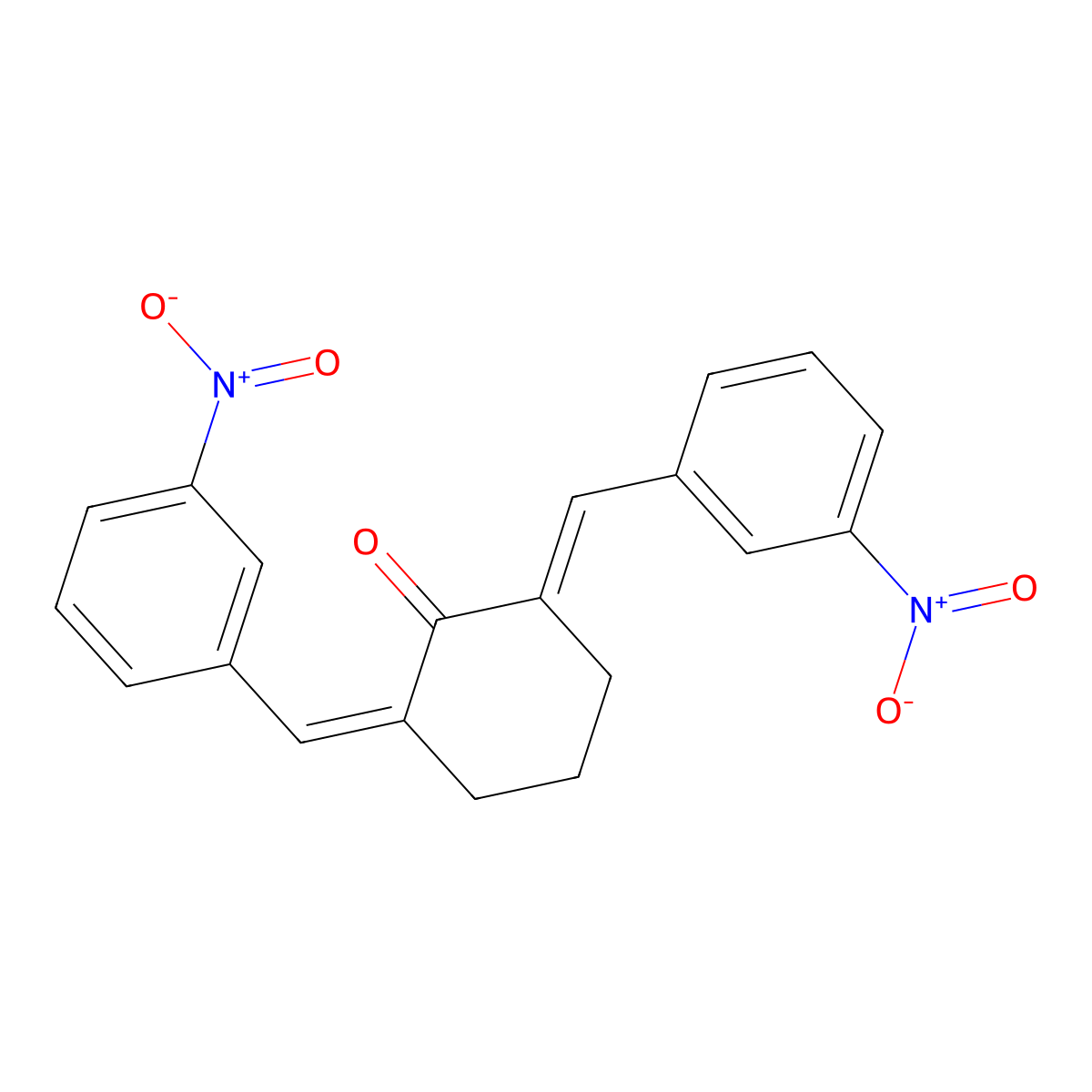 2,6-Bis(m-nitrobenzylidene)cyclohexan-1-one molecular structure, CAS 18977-36-1