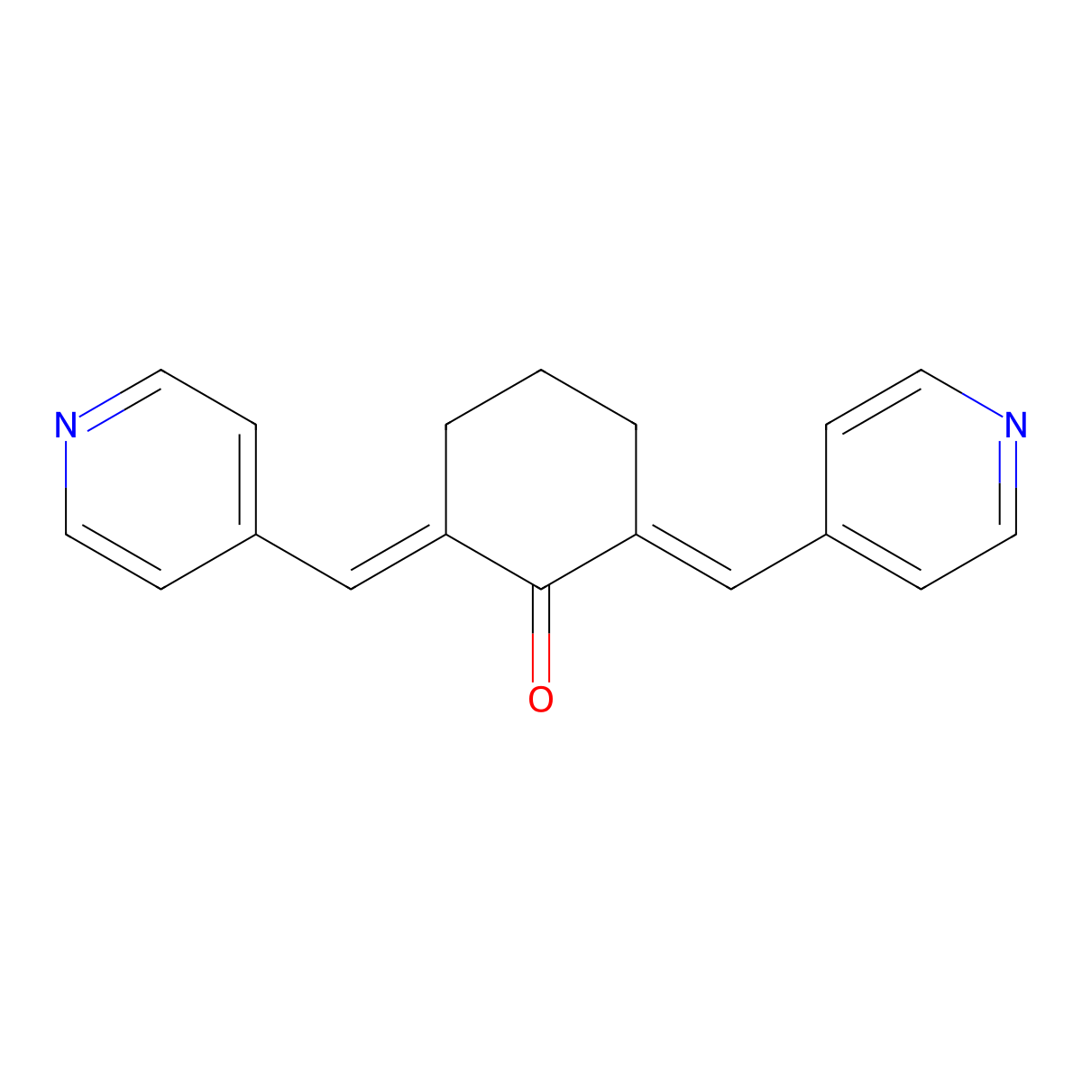 (2E,6E)-2,6-bis(pyridin-4-ylmethylene)cyclohexanone molecular structure, CAS 18977-41-8