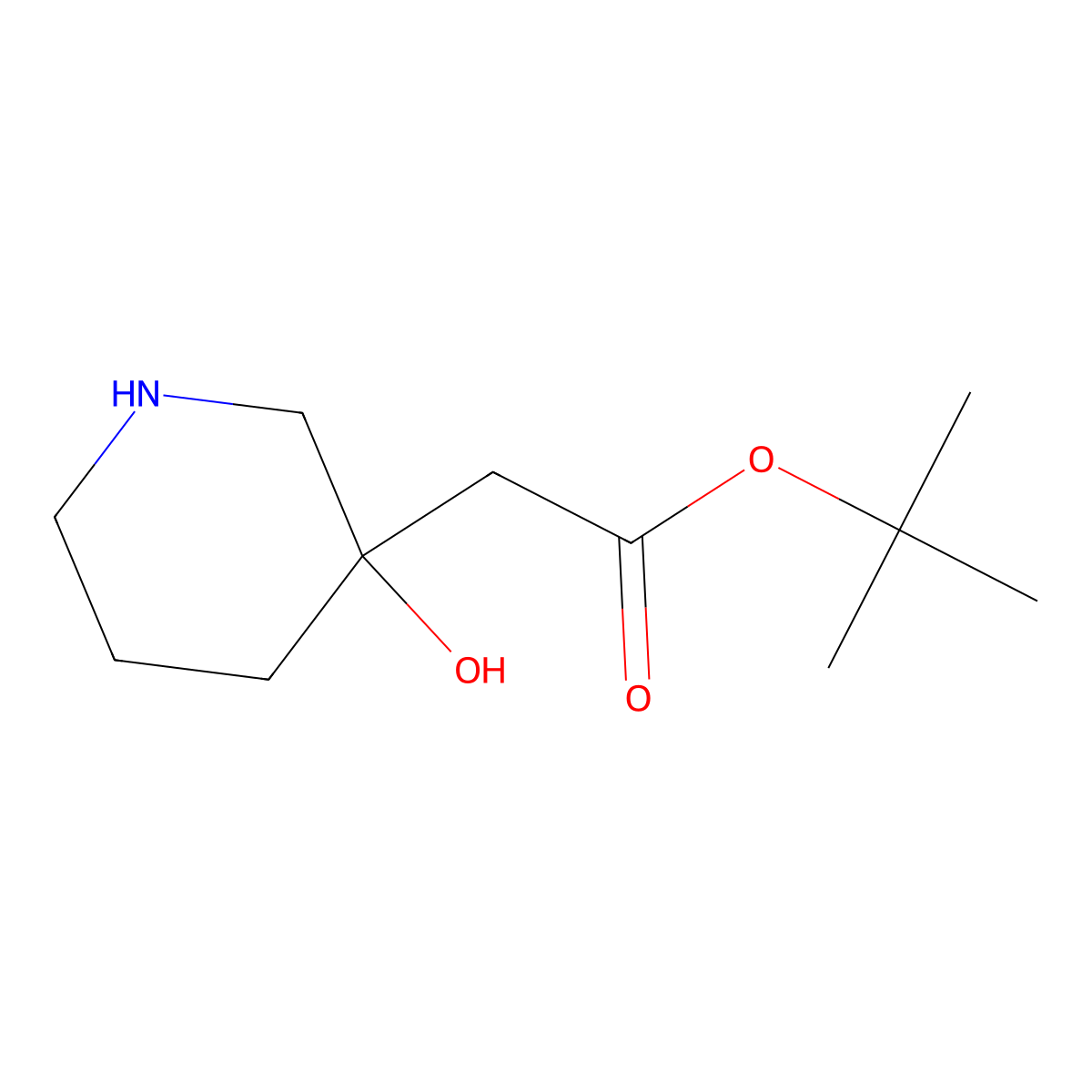 Tert-butyl 2-(3-hydroxypiperidin-3-yl)acetate molecular structure, CAS 1897713-70-0