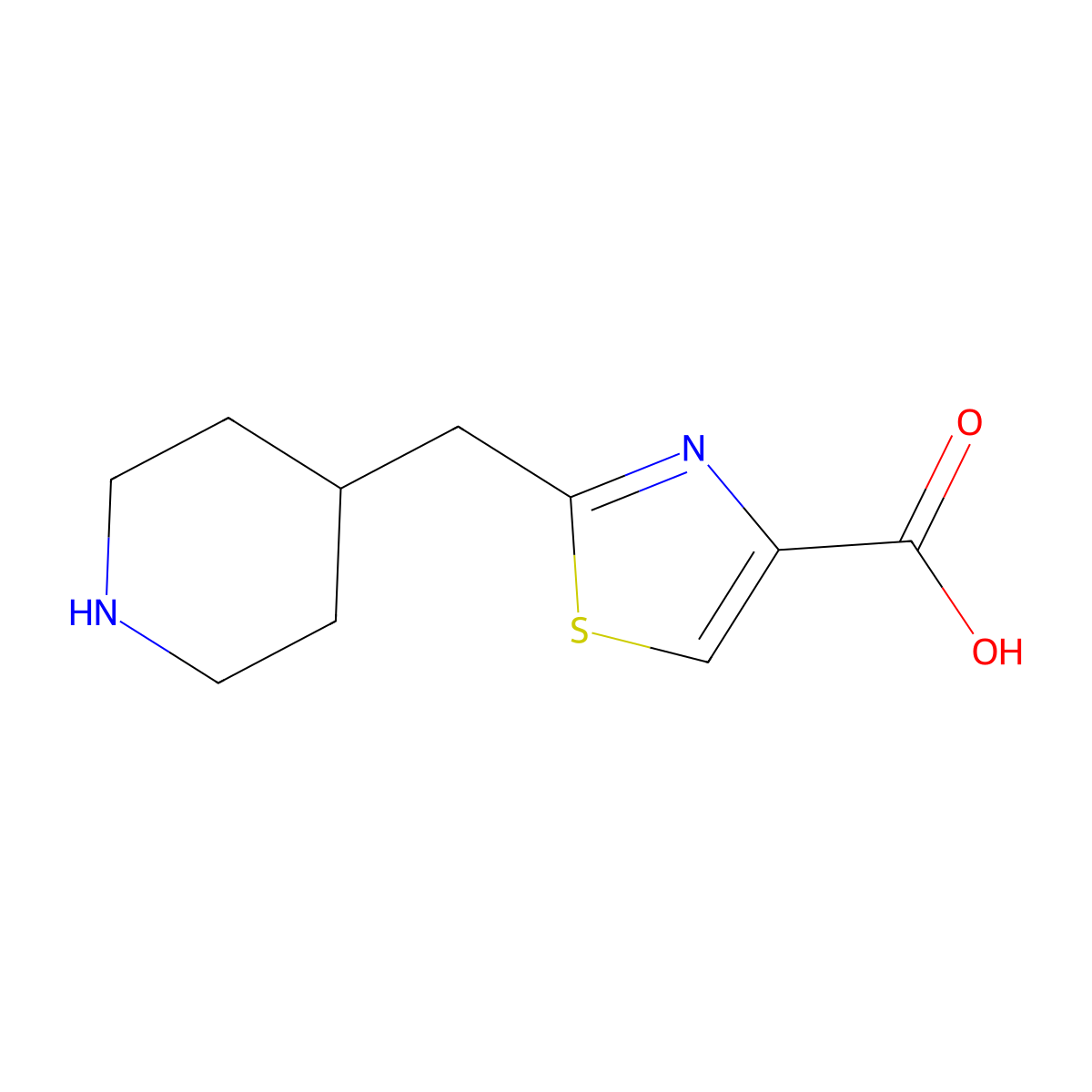 2-[(Piperidin-4-yl)methyl]-1,3-thiazole-4-carboxylic acid molecular structure, CAS 1897721-62-8