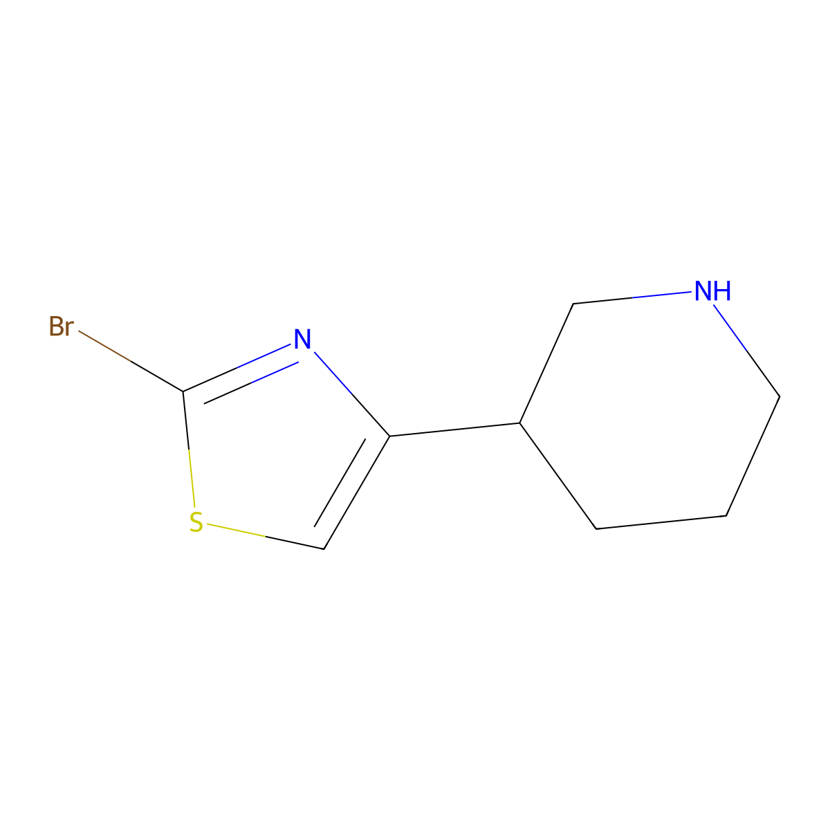 3-(2-Bromo-1,3-thiazol-4-yl)piperidine molecular structure, CAS 1897747-29-3