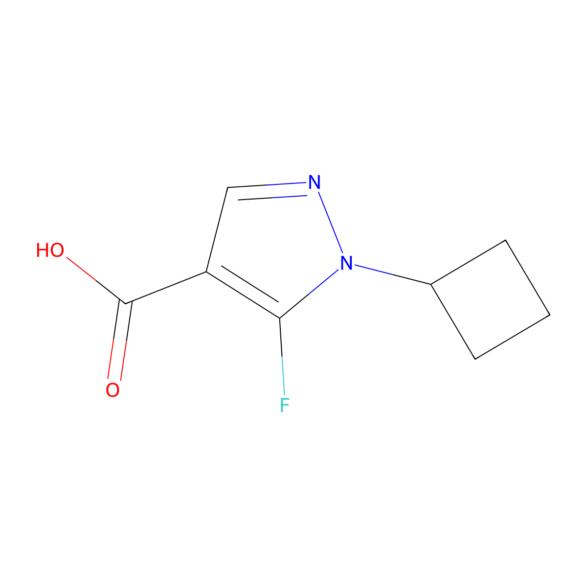 1-cyclobutyl-5-fluoro-1H-pyrazole-4-carboxylic acid molecular structure, CAS 1897758-39-2
