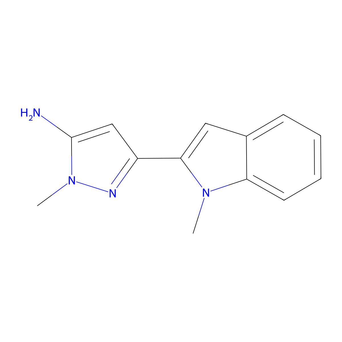 1-methyl-3-(1-methyl-1H-indol-2-yl)-1H-pyrazol-5-amine molecular structure, CAS 1897821-08-7