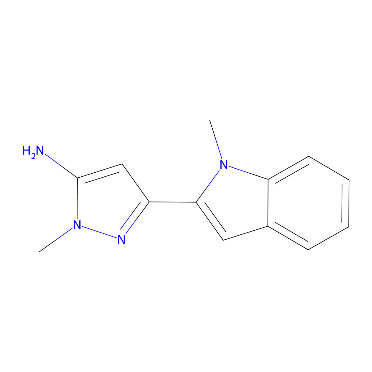 1-methyl-3-(1-methyl-1H-indol-2-yl)-1H-pyrazol-5-amine molecular structure, CAS 1897821-08-7