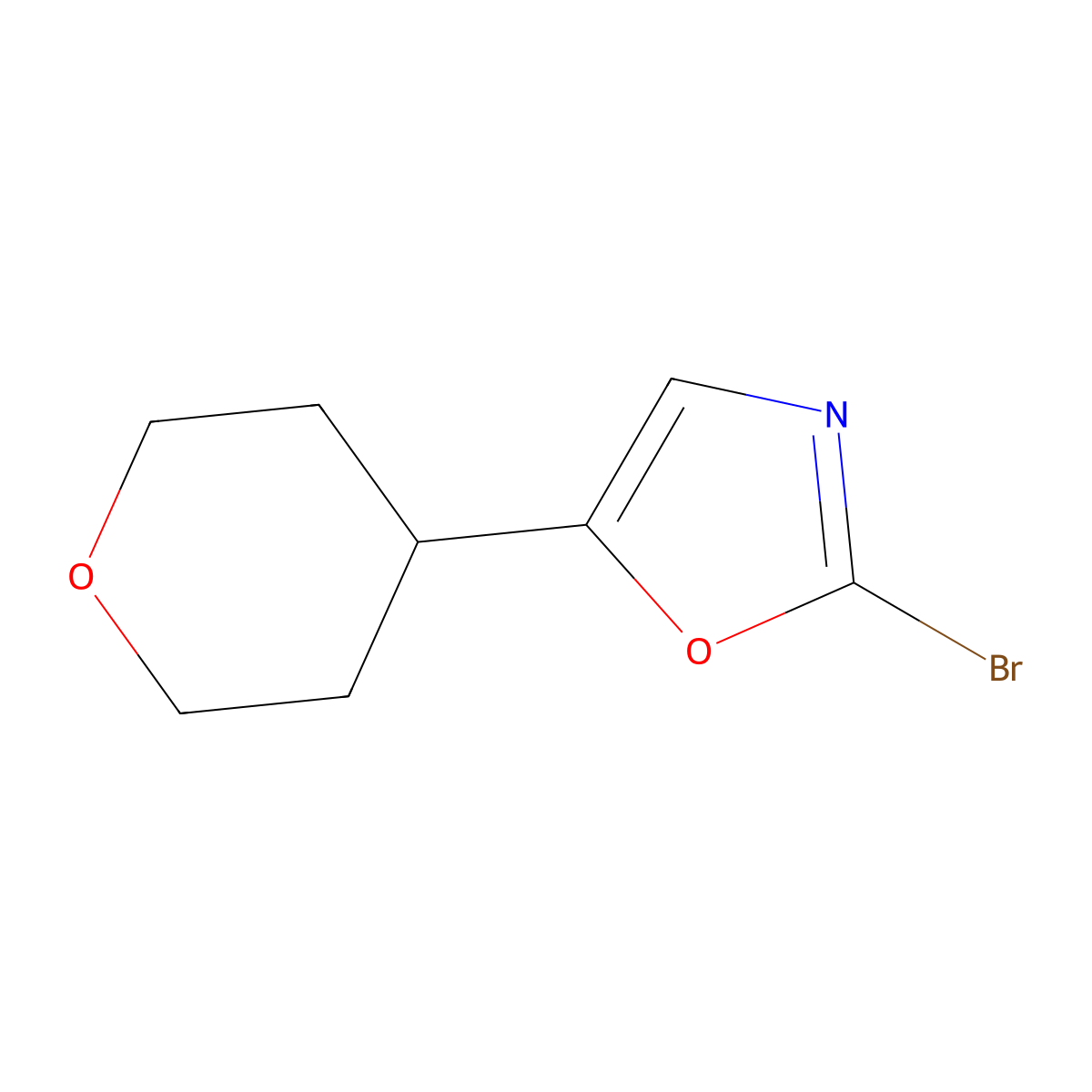 2-Bromo-5-(oxan-4-yl)-1,3-oxazole molecular structure, CAS 1897841-67-6