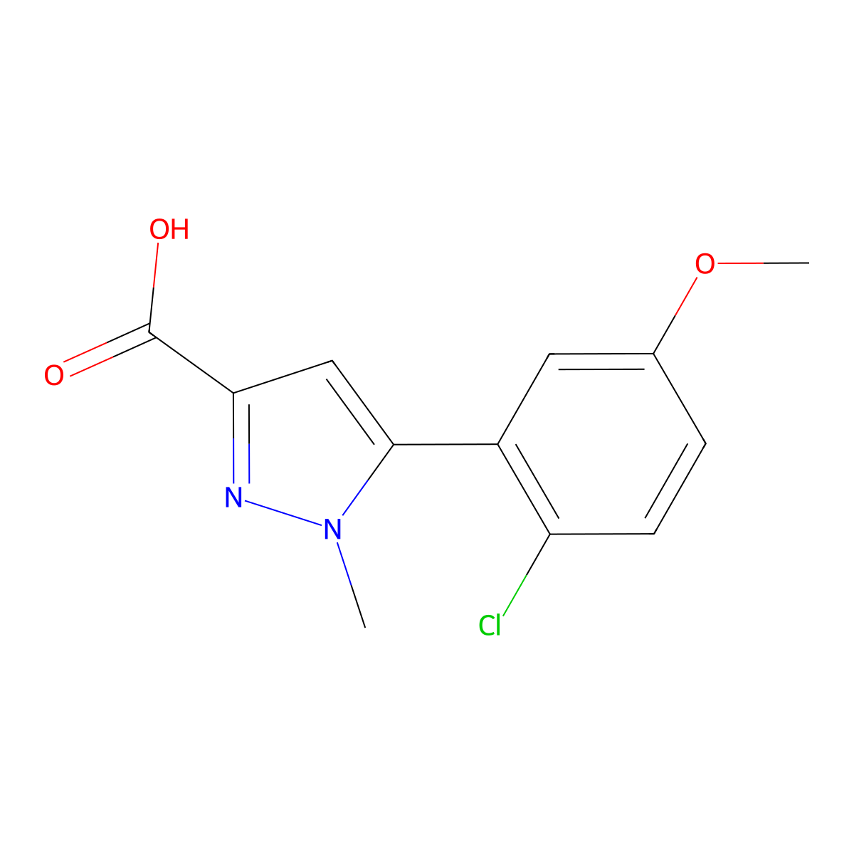 5-(2-chloro-5-methoxyphenyl)-1-methyl-1H-pyrazole-3-carboxylic acid molecular structure, CAS 1897886-32-6