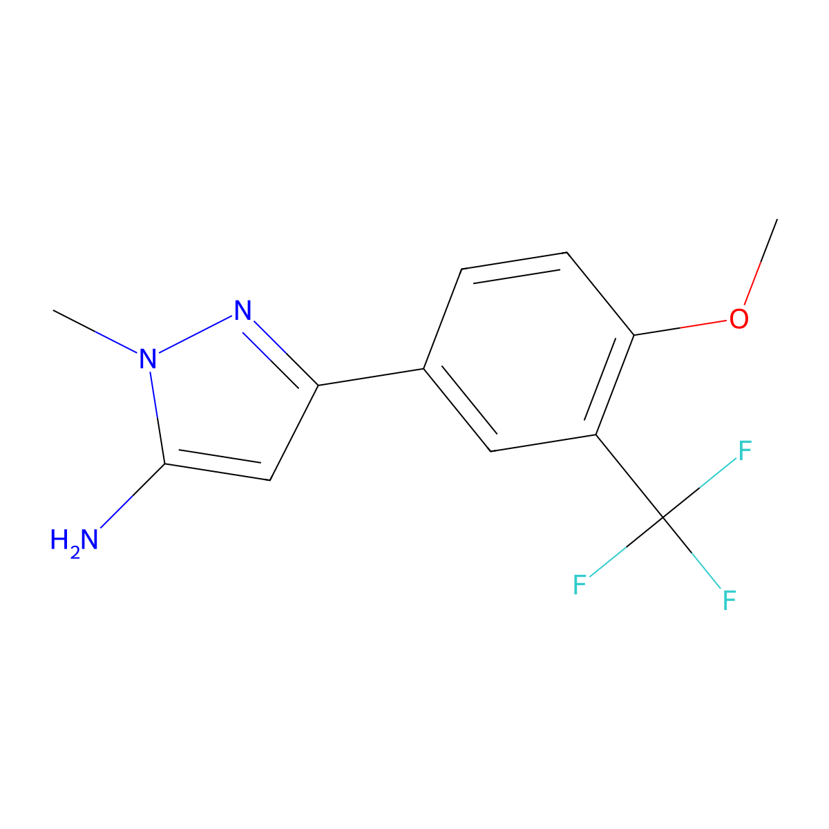 3-[4-methoxy-3-(trifluoromethyl)phenyl]-1-methyl-1H-pyrazol-5-amine molecular structure, CAS 1897893-40-1