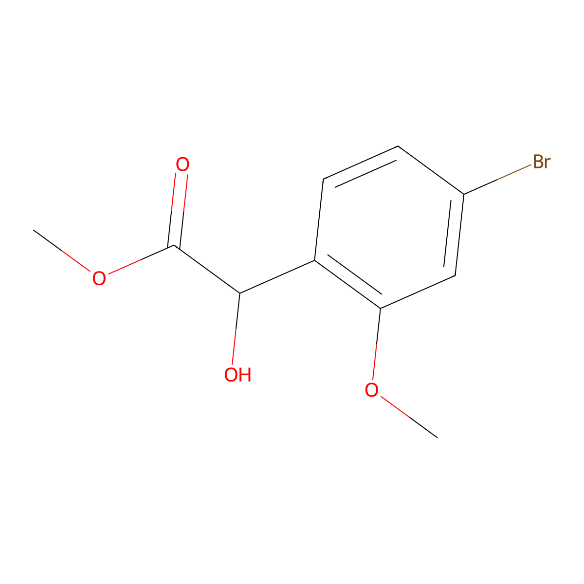 Methyl 2-(4-bromo-2-methoxyphenyl)-2-hydroxyacetate molecular structure, CAS 1897909-32-8