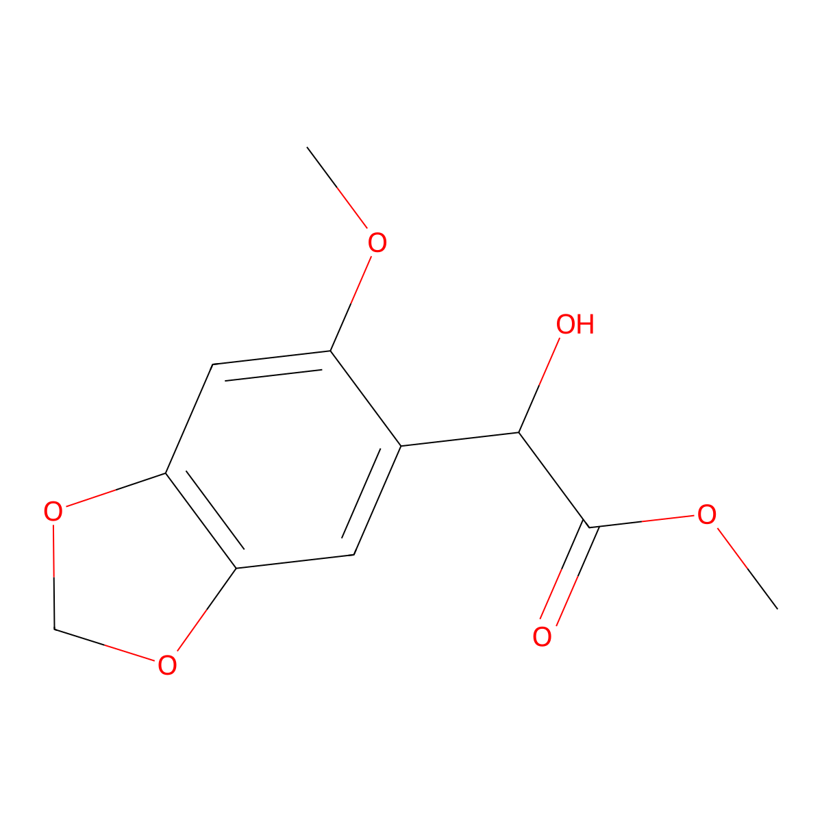 Methyl 2-hydroxy-2-(6-methoxy-1,3-dioxaindan-5-yl)acetate molecular structure, CAS 1897917-59-7