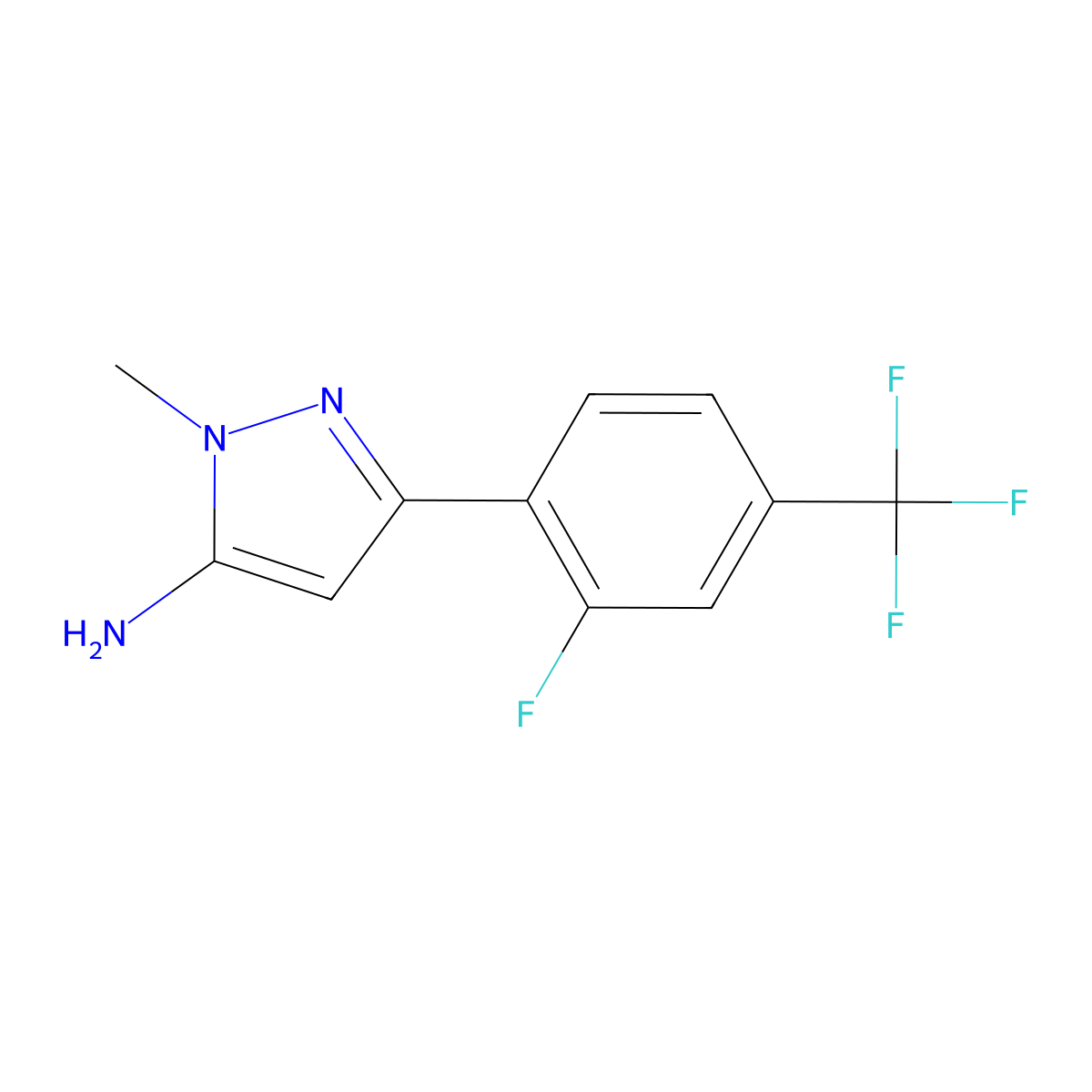3-[2-fluoro-4-(trifluoromethyl)phenyl]-1-methyl-1H-pyrazol-5-amine molecular structure, CAS 1898095-20-9