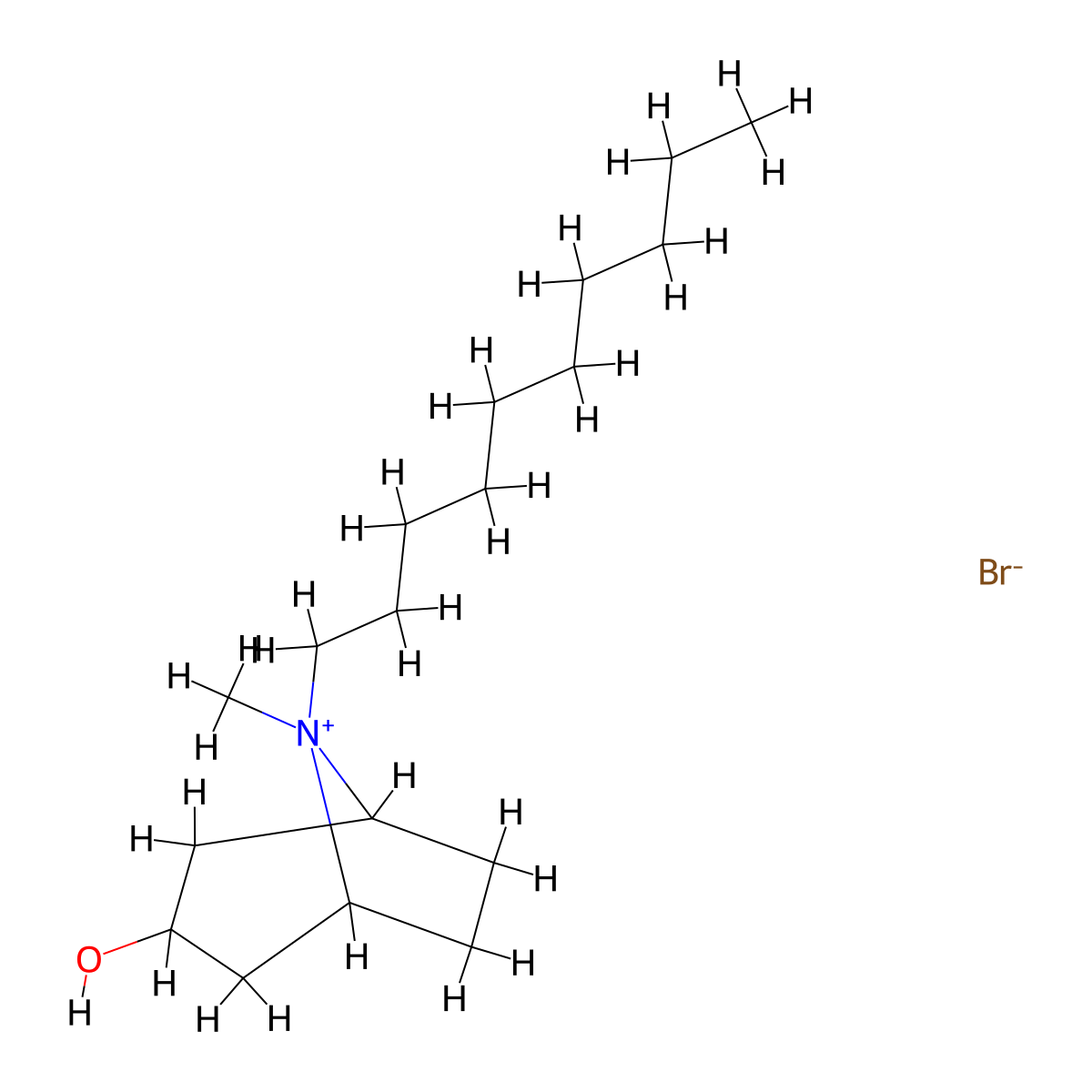 8-Decyl-3-hydroxy-8-methyl-8-azabicyclo[3.2.1]octan-8-ium bromide molecular structure, CAS 189826-80-0