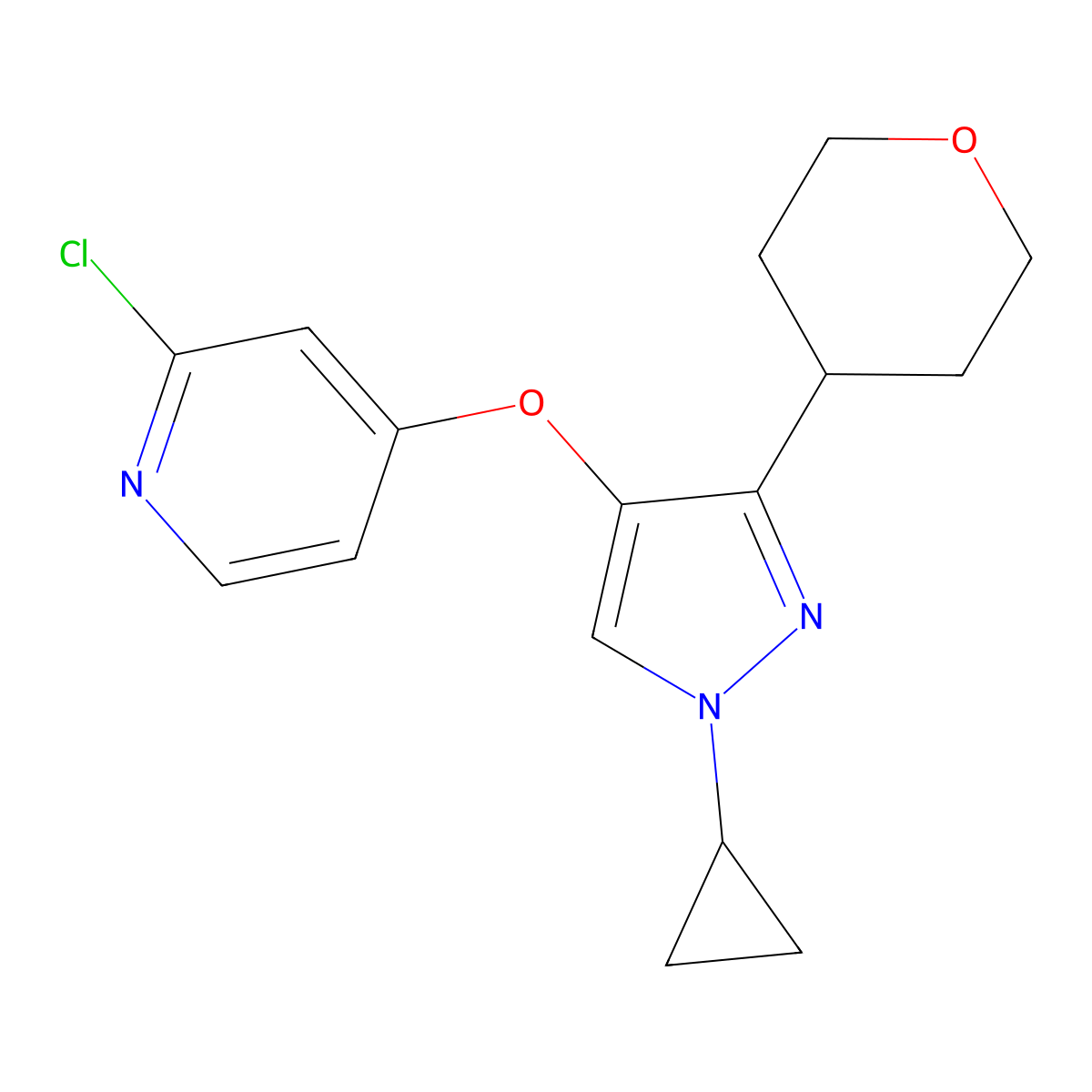 2-Chloro-4-(1-cyclopropyl-3-(tetrahydro-2H-pyran-4-YL)-1H-pyrazol-4-yloxy)pyridine molecular structure, CAS 1898283-96-9