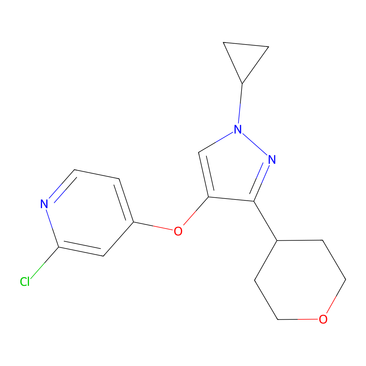 2-Chloro-4-(1-cyclopropyl-3-(tetrahydro-2H-pyran-4-YL)-1H-pyrazol-4-yloxy)pyridine molecular structure, CAS 1898283-96-9