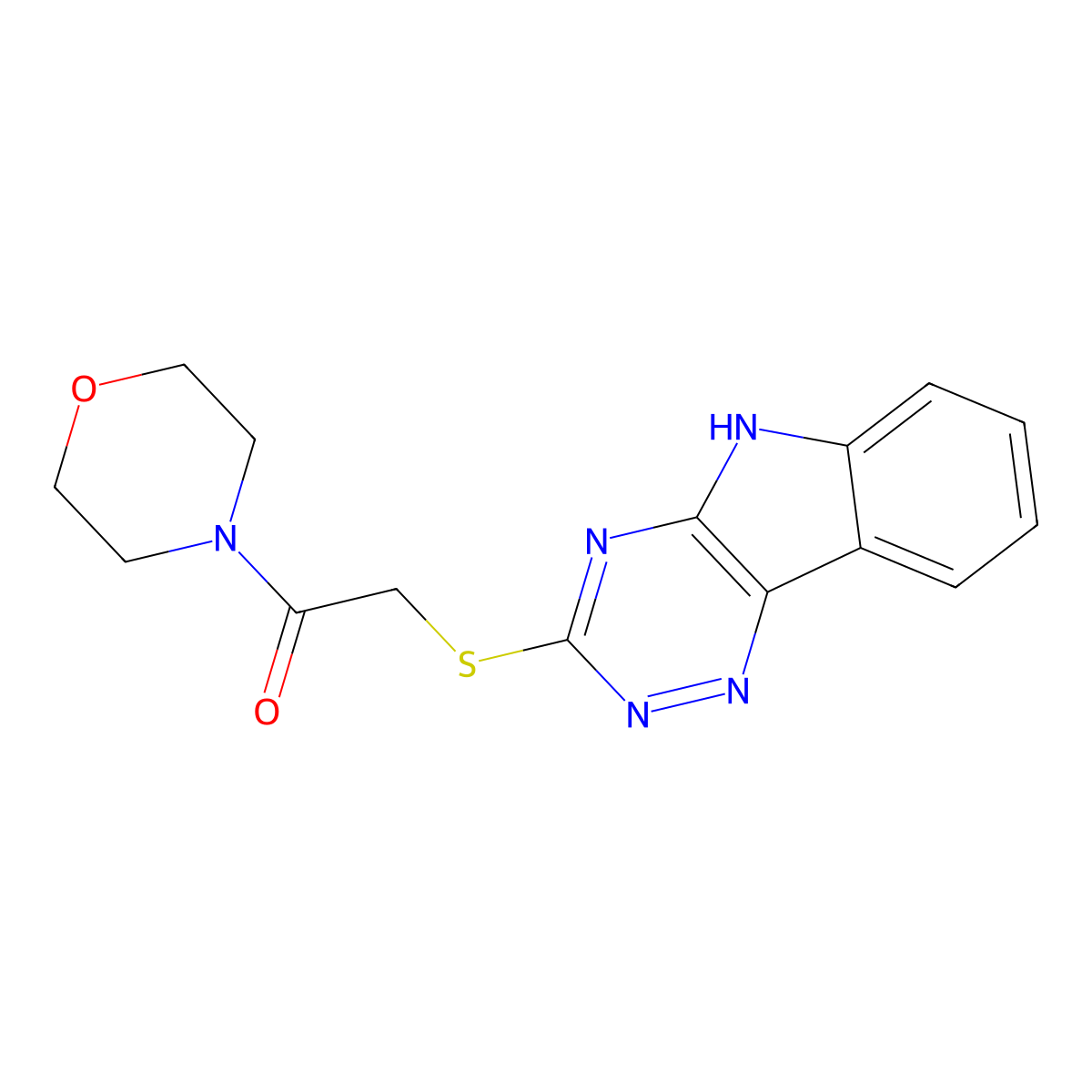 Morpholine, 4-[(2H-1,2,4-triazino[5,6-b]indol-3-ylthio)acetyl]- molecular structure, CAS 189830-96-4