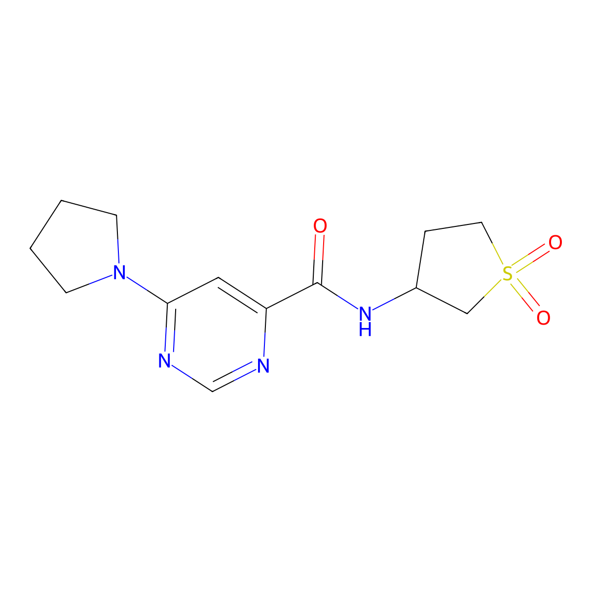 N-(1,1-dioxidotetrahydrothiophen-3-yl)-6-(pyrrolidin-1-yl)pyrimidine-4-carboxamide molecular structure, CAS 1898557-45-3