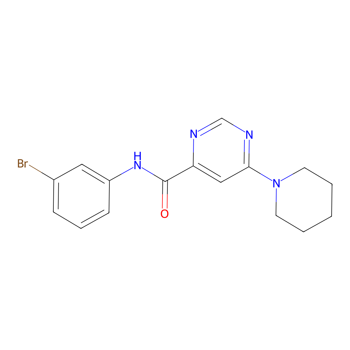 N-(3-bromophenyl)-6-(piperidin-1-yl)pyrimidine-4-carboxamide molecular structure, CAS 1898590-71-0